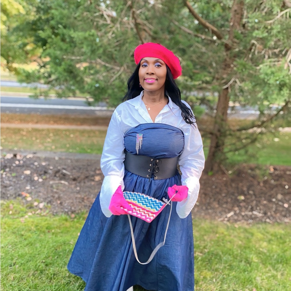 Full Solid Trendy Denim Blended Shirt with matching Headband styled as tube top.